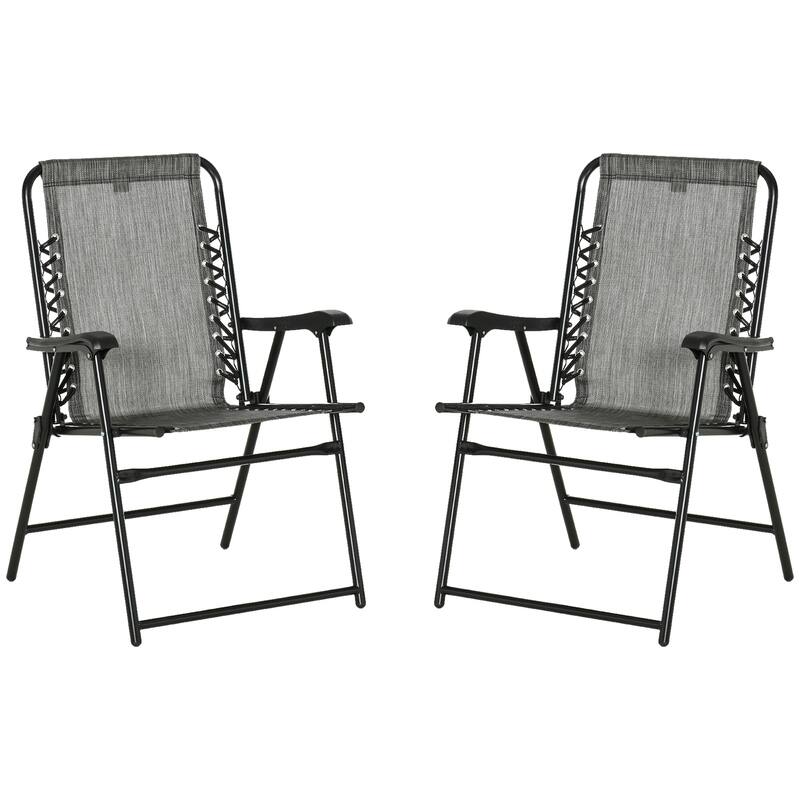 Outsunny Set of 2 Patio Folding Chairs, Outdoor Bungee Sling Chairs w/ Armrests, Portable Lawn Chairs for Camping