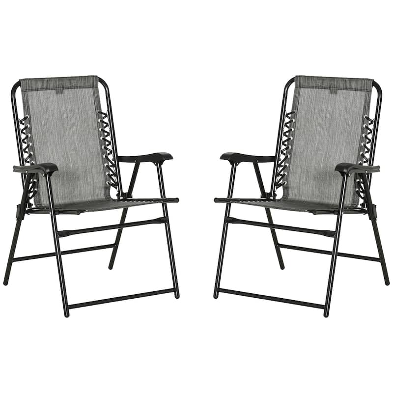 Set of 2 Patio Folding Chairs, Outdoor Portable Lawn Chairs with Armrests for Camping, Garden, Pool, Beach, Backyard - Gray