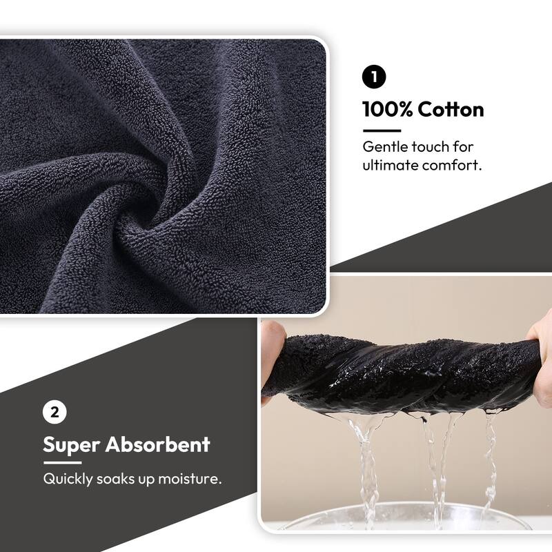Extra Large 8 Pieces Bath Towel Set, 100% Cotton Highly Absorbent Towels for Bathroom