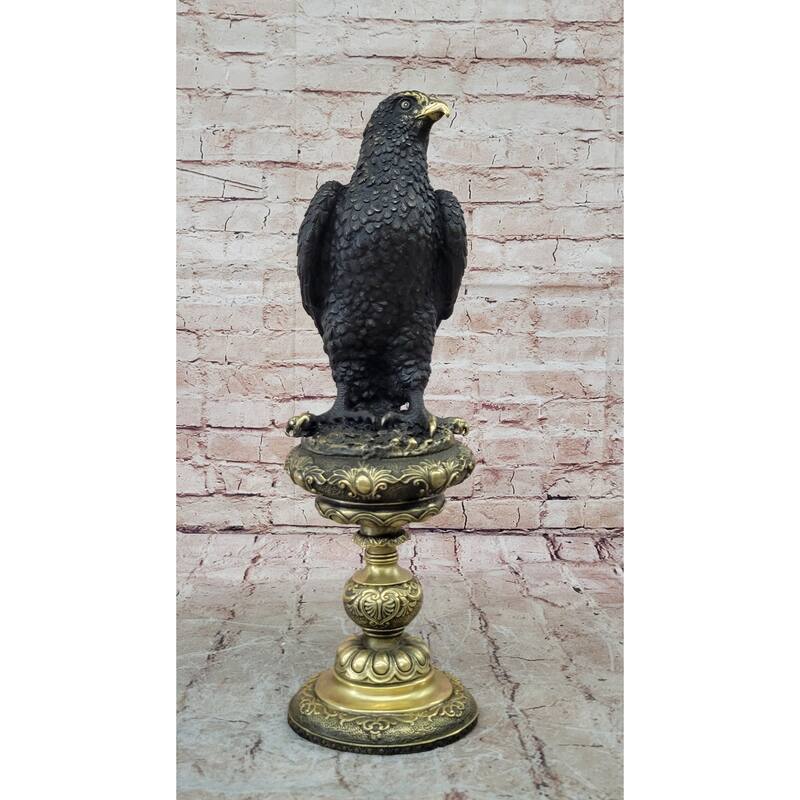 Hot Cast Bronze Eagle On Golden Pedestal Signed Original Wildlife Birds Art By Milo