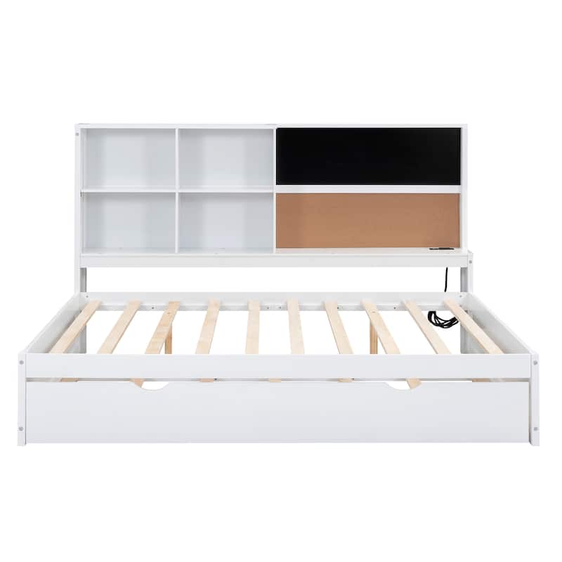 Daybed with Storage Shelves, Blackboard, Cork board, USB Ports and Trundle