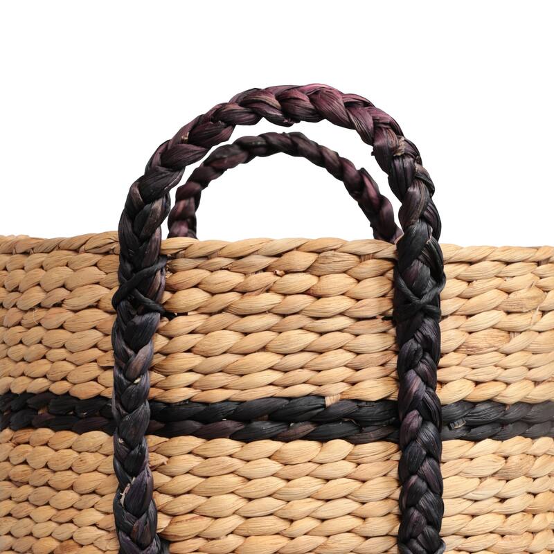 Willow Stripe Handwoven Water Hyacinth Nesting Storage Baskets with Handles(Set of 3)