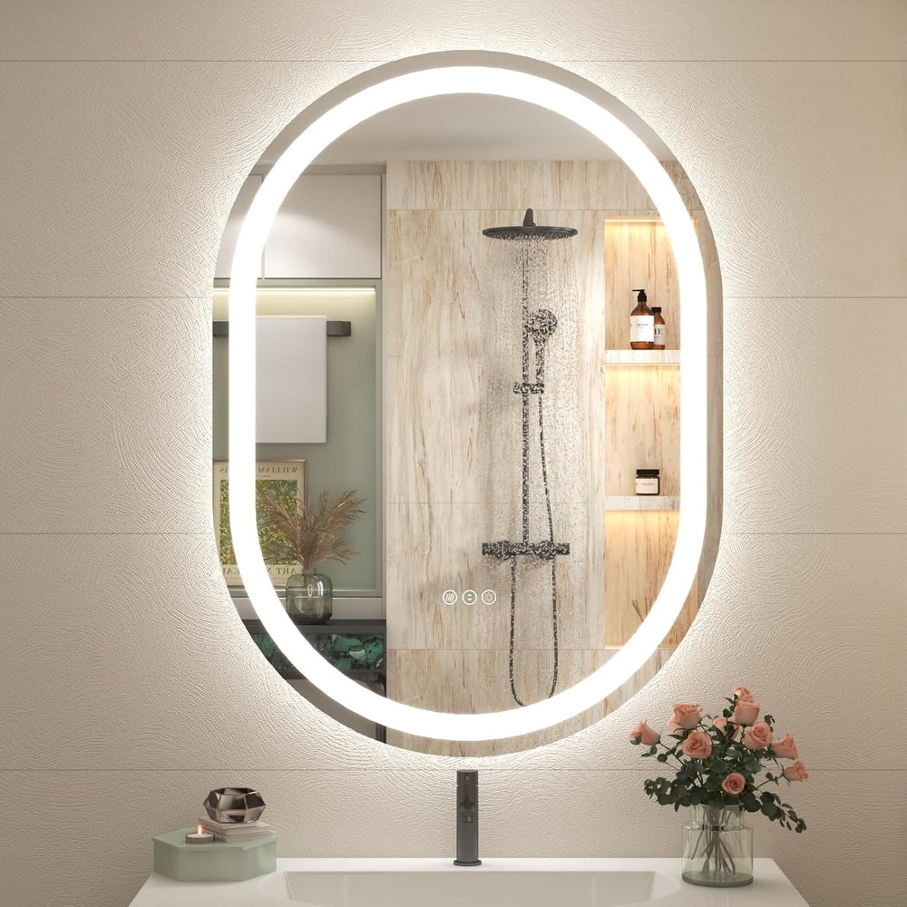Frameless Large Oval LED Lighted Vanity Mirror Anti Fog Tempered Glass Bathroom with ETL