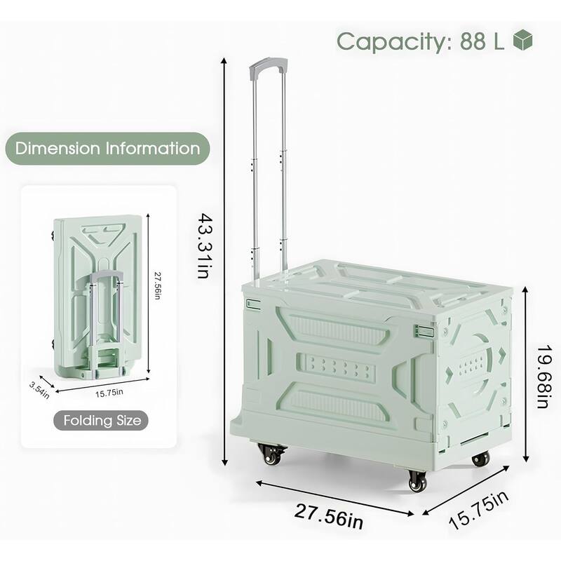 VECELO 23 gallons Shopping Carts with Wheels, Folding Storage Bins, Light Weight Platform Trucks Dolly