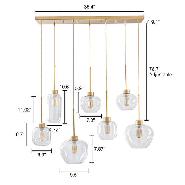 METWET 2-Pack Brushed Gold Pendant Lights – 7” Globe Glass Shade, Adjustable 68” Wire, E26 Base, Dimmable, Ideal For Kitchen Island Or Dining Room