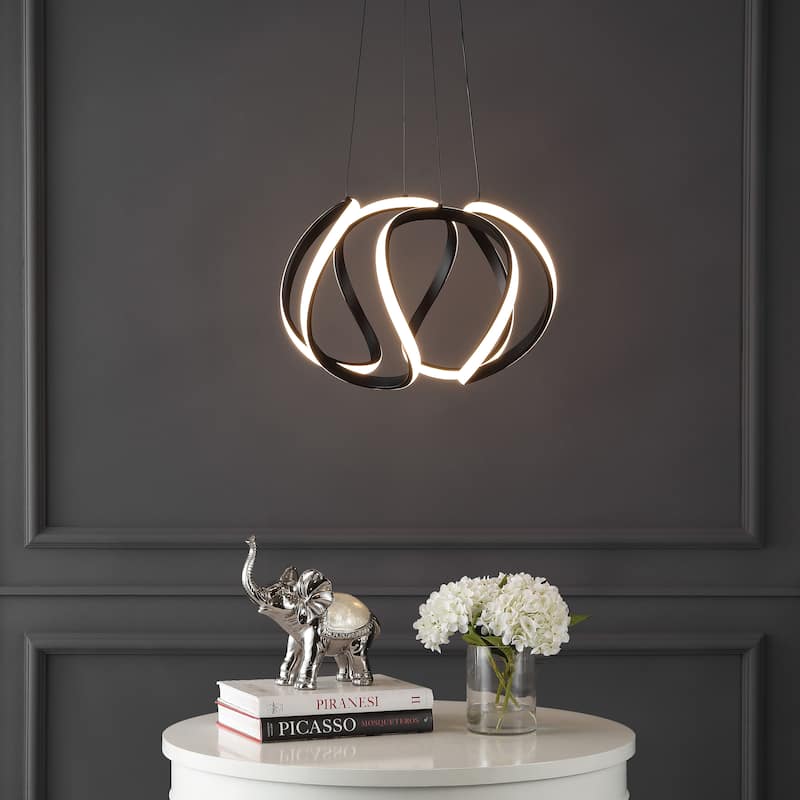 Whirl 18.5" 1-Light Contemporary Designer Aluminum/Iron Scribble Integrated LED Pendant Light, Black by JONATHAN Y