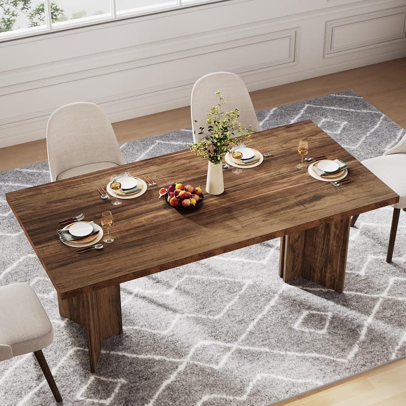 63" Farmhouse Dining Table Rustic Wood Dark Brown