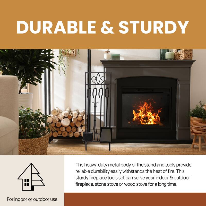 Hastings Home 5-piece Wrought Iron Fireplace Tool Set