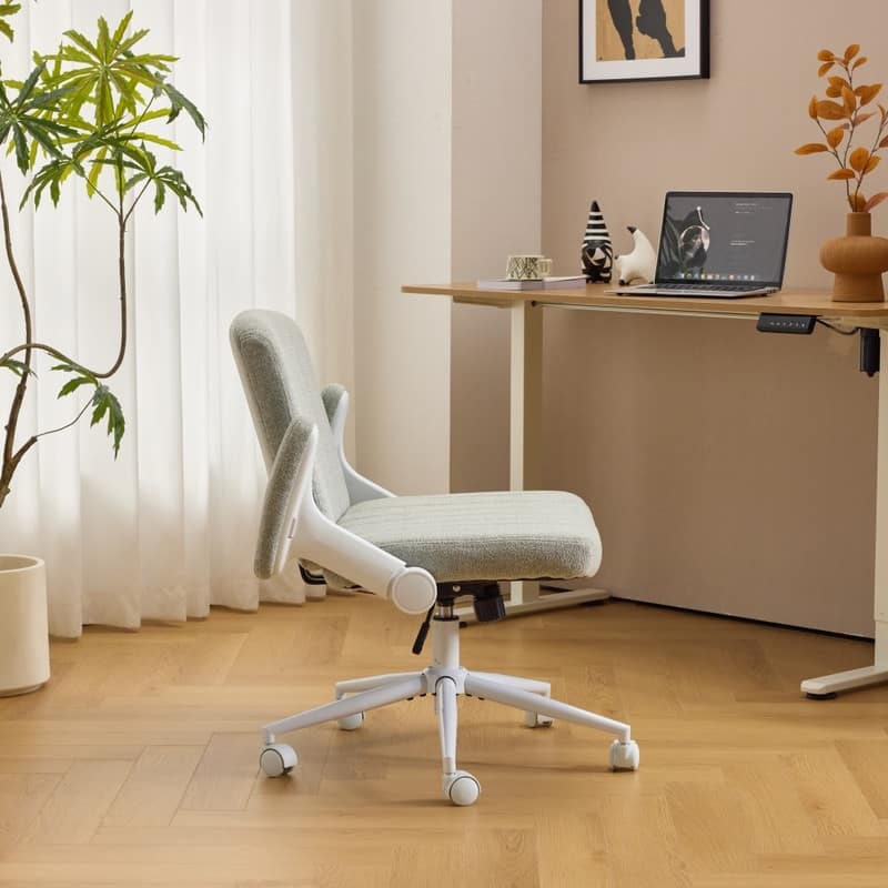 Chenille Swivel Chair With Adjustable Flip-Up Arms For Cross-Legged
