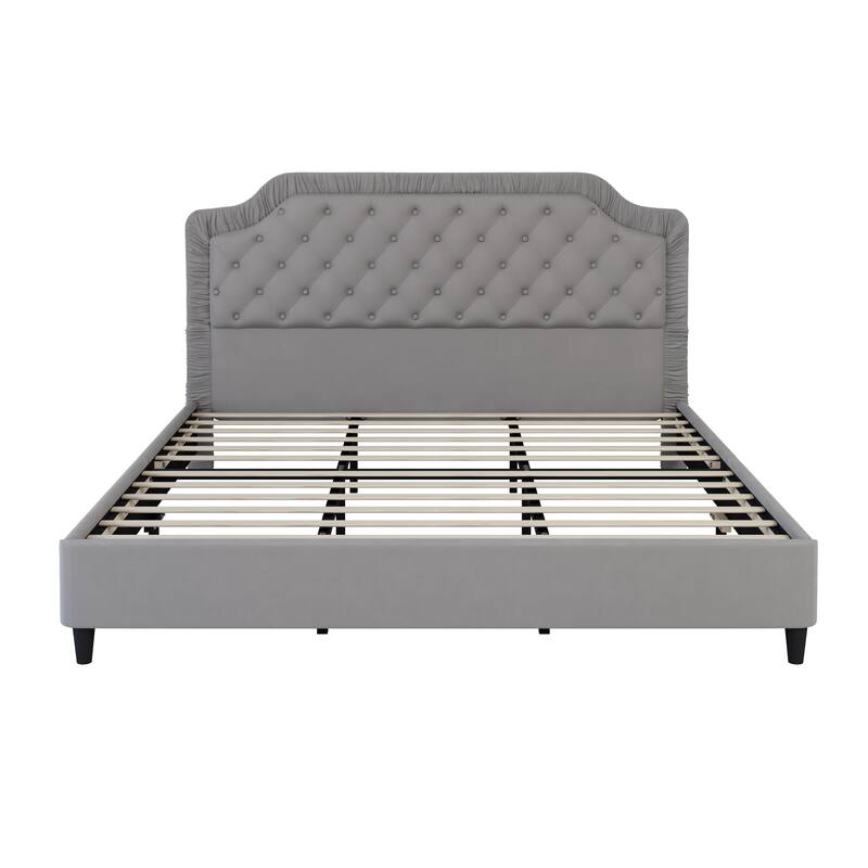Luxurious Velvet Platform Bed Frame with Tufted & Pleated Headboard, Sturdy Wood Base - Full, Queen, King