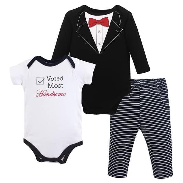 slide 1 of 1, Little Treasure Baby Boy Cotton Bodysuit and Pant Set, Tuxedo 0-3 Months - Tuxedo