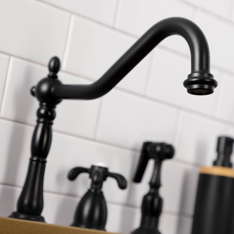 Kingston Brass French Country Widespread Kitchen Faucet with Brass Sprayer