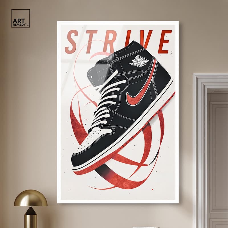 Red Ribbon Sneaker Acrylic by Art Remedy, Ready to Hang
