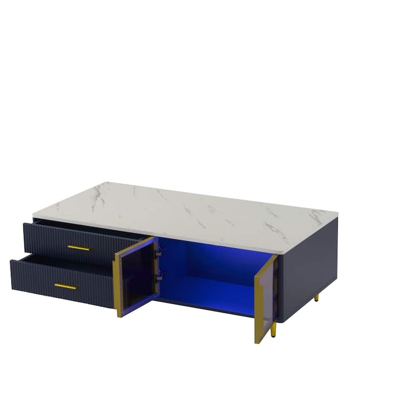 Modern Coffee Table with 2 Glass Door Storage