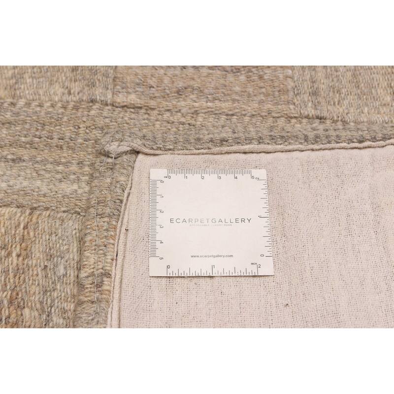 ECARPETGALLERY Flat-Weave Anatolia Patch Taupe Wool Kilim - 5'7 x 9'8