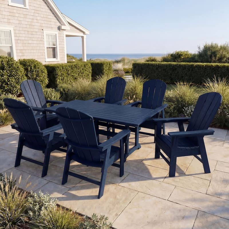 Laguna Hdpe All Weather Outdoor Patio Rectangular Adirondack Dining Chairs With Table (7-Piece Set) - Navy Blue