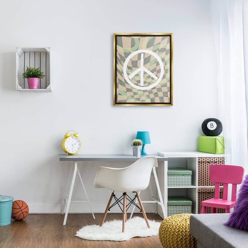 Stupell Retro Peace Symbol Framed Floater Canvas Wall Art Design by Daphne Polselli