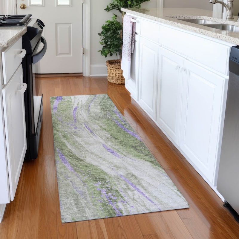 Premium Washable Super Soft Modern Contemporary Mayfield Rug - Olive - 2'3" x 7'6"