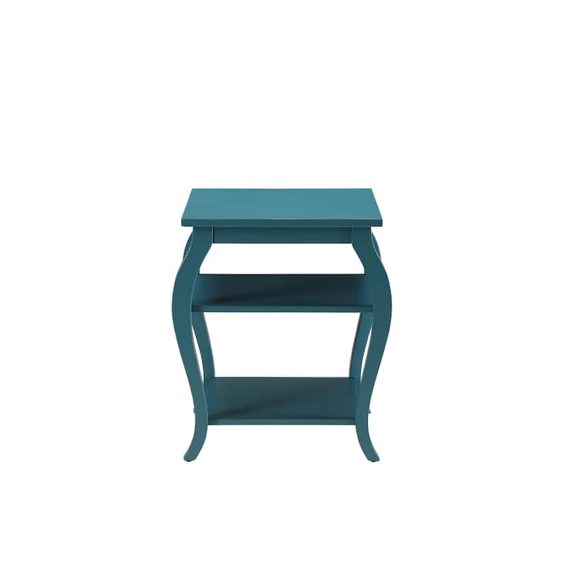HomeRoots 23" Teal Blue Wood Bow Leg End Table With Two Shelves