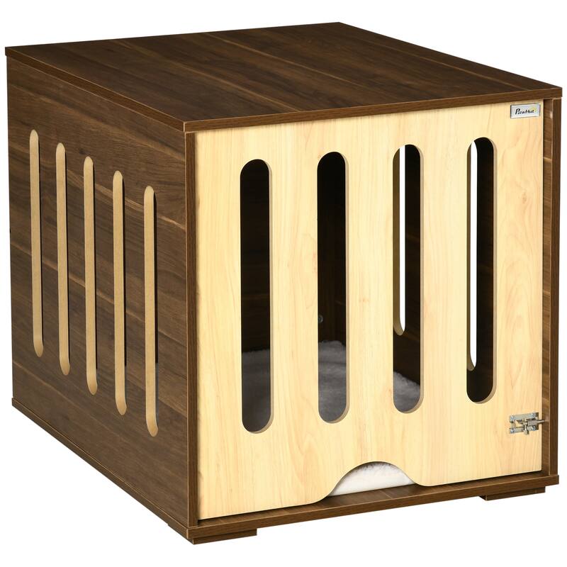 Decorative Dog Crate Bed with Cushion, Removable Door, and End Table Functionality for Small Dogs - Brown - 23.5" W x 31.5" D x 24.25" H