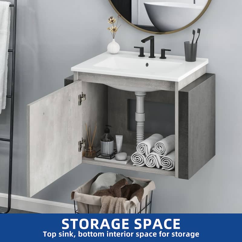 Moasis Wall Mounted Bathroom Vanity Cabinet with Ceramic Sink