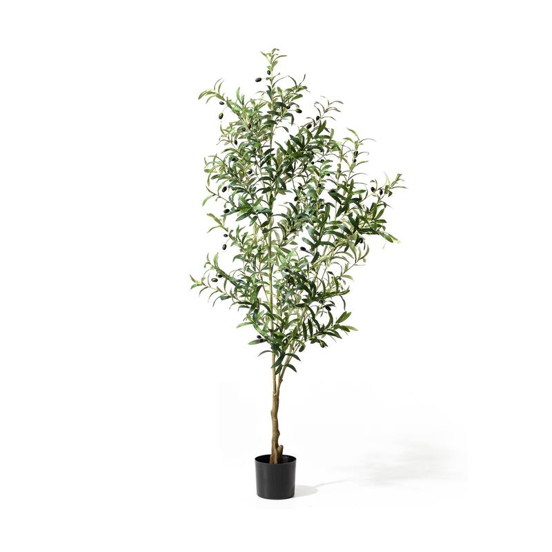 Glitzhome 4/6ft Faux Olive Tree with Black Pot Real Touch Artificial Plant
