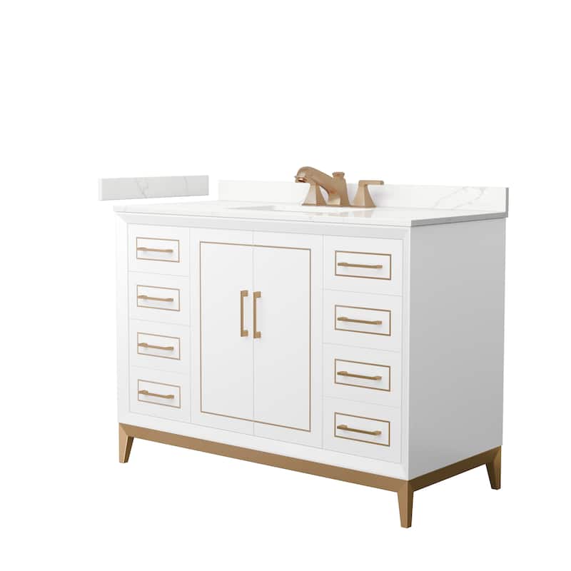 Marlena 48-inch Single Vanity, Quartz Top - White, Bronze Trim, Giotto Quartz Top