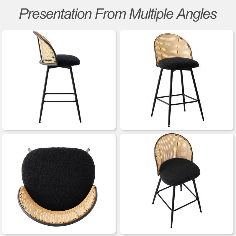 26-Inch Swivel Counter Height Bar Stools with Rattan Back - 36"H x 18.5"W x 19.7"D