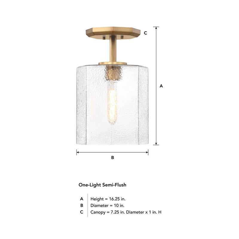 Haven 10 in. Old Satin Brass Modern Semi-Flush Mount with Clear Rippled Glass Shade for Hallways