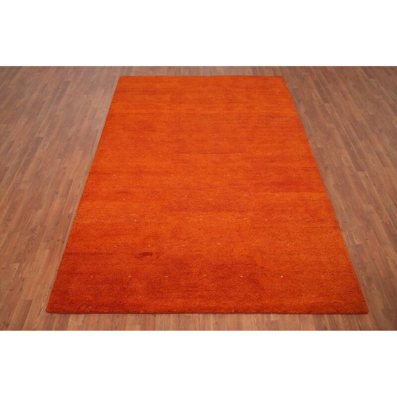 Hand Knotted Oriental 100% Wool Carpet Modern Solid Oranges & Rust Gabbeh Area Rug - 8' 10'' X 6' 2''