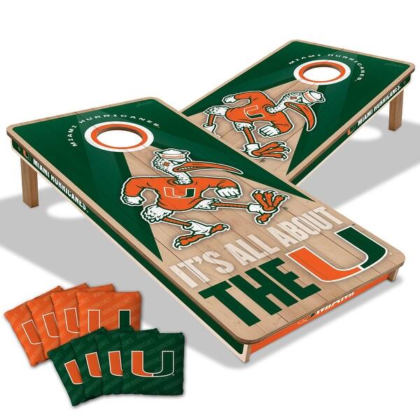 slide 2 of 7, Miami Hurricanes NCAA 2x4 Professional Cornhole Board Set Include Carrying Case