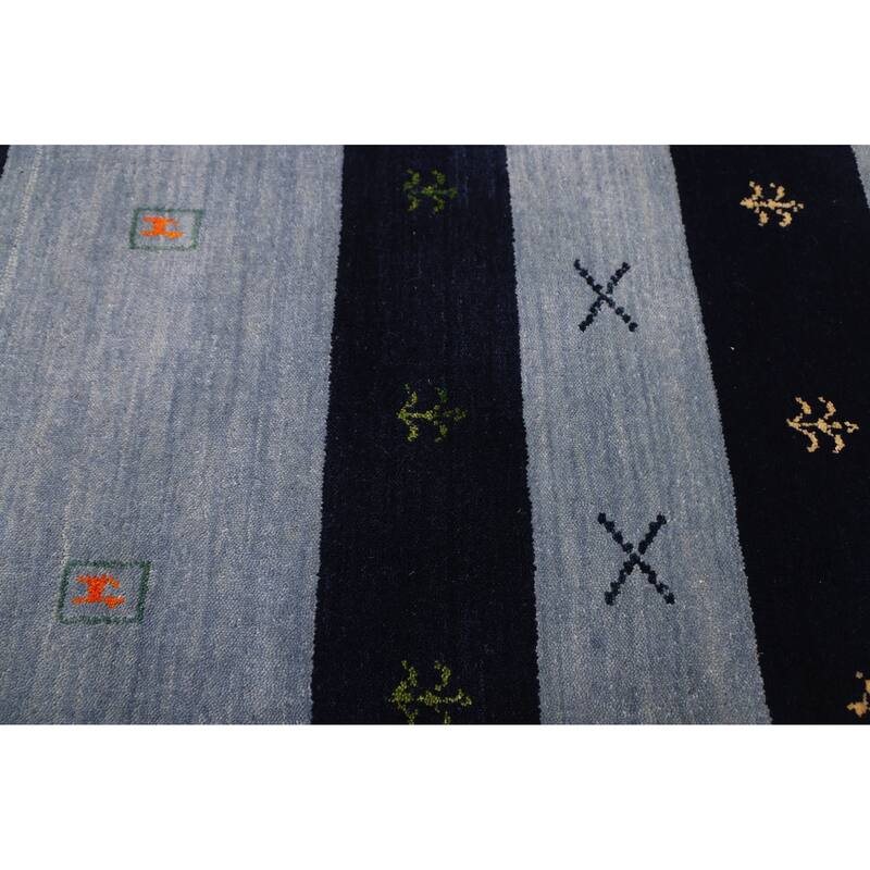 ECARPETGALLERY Hand Loomed Kashkuli Gabbeh Dark Navy, Light Blue Wool Rug - 6'8 x 9'9