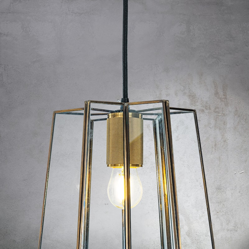 CraftHome Transitional Farmhouse Brown Lantern Glass Chandelier 1-Light Industrial Rustic Pendant Lighting Fixture - W:9"