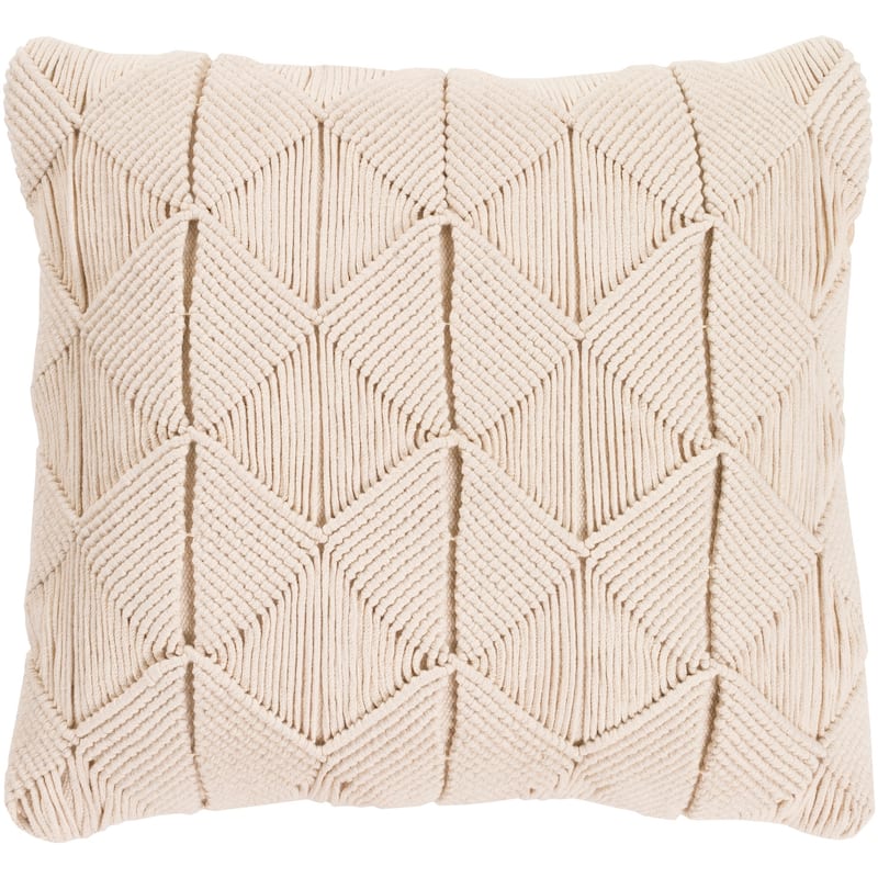 Emilija Macrame Cream Feather Down or Poly Filled Throw Pillow 18-inch