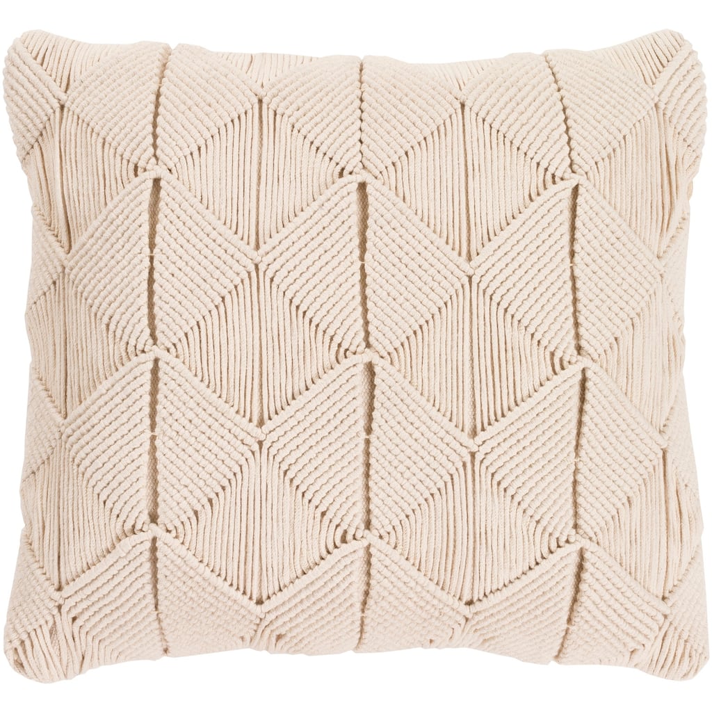 Emilija Macrame Cream Feather Down or Poly Filled Throw Pillow 18-inch