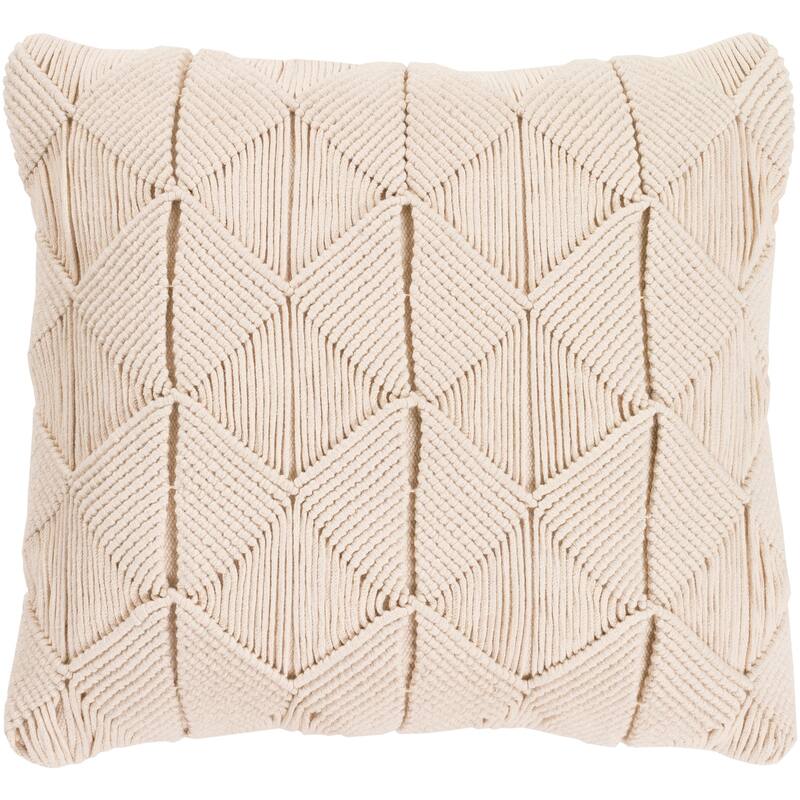 Emilija Macrame Cream Feather Down or Poly Filled Throw Pillow 22-inch