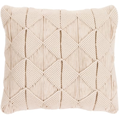 Emilija Macrame Cream Feather Down or Poly Filled Throw Pillow 22-inch