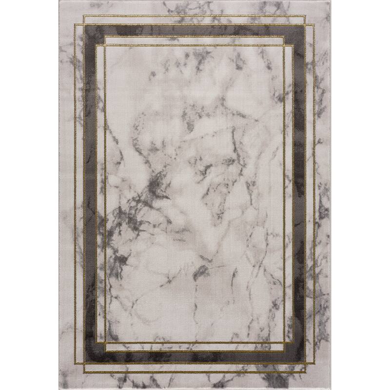 La Dole Rugs Gold Grey Ivory Abstract Marble Bordered Area Rug