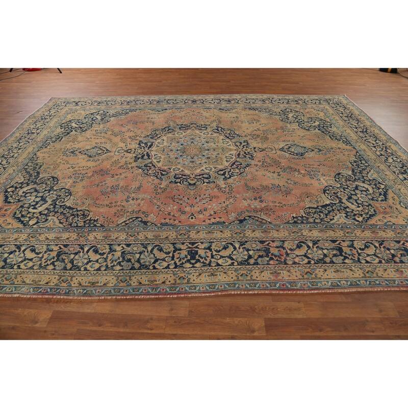 Traditional Mashad Persian Vintage Area Rug Hand-Knotted Wool Carpet - 9'5"x 12'5"