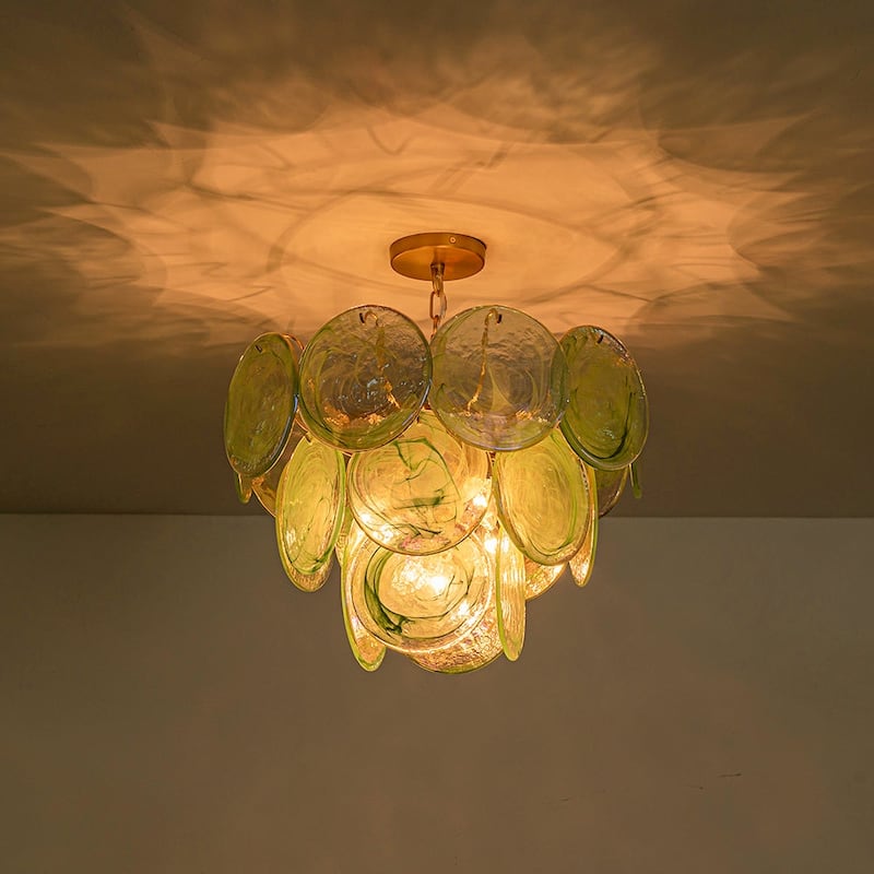 Glam Tiered Pearlescent Green Misty Glass Round Chandelier