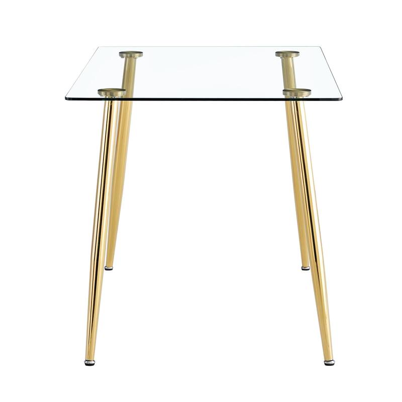 Modern Minimalist Rectangular Glass Dining Table Tempered Glass Tabletop and Golden plating Metal Legs,Writing Table Desk