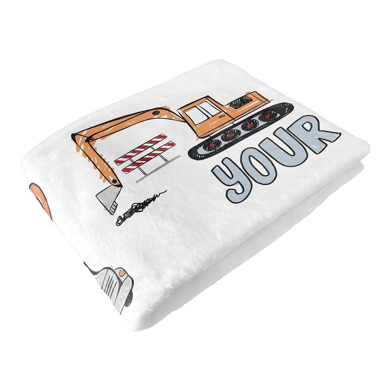 Construction Truck Collection Boy Baby Monthly Milestone Blanket - Grey Yellow Orange Red and Blue Transportation Chevron Arrow