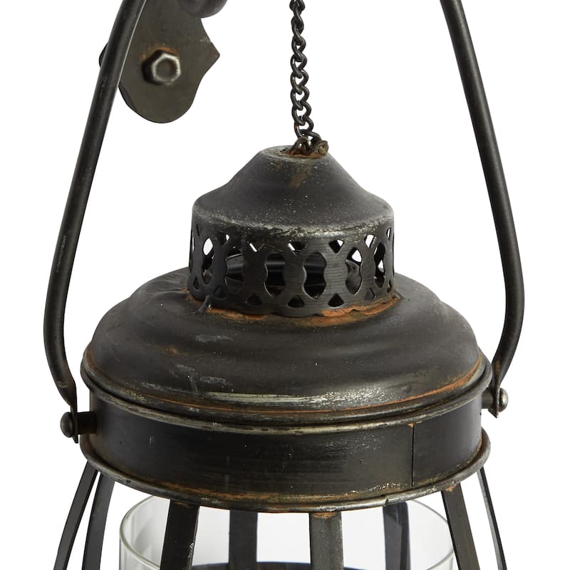 Metal Suspended Pillar Lantern Wall Sconce - Brown - Roche River Decor - 10"W x 7"L x 19"H