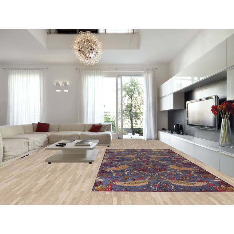 Animals Design Blue Ziegler Oriental Area Rug Handmade Wool Carpet - 8'0"x 15'8"