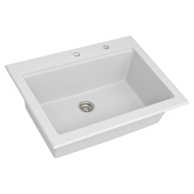 30" Drop-In Single Bowl Quartz Kitchen Sink with Pull-Out Faucet in White - 30'' x 22'' x 10''