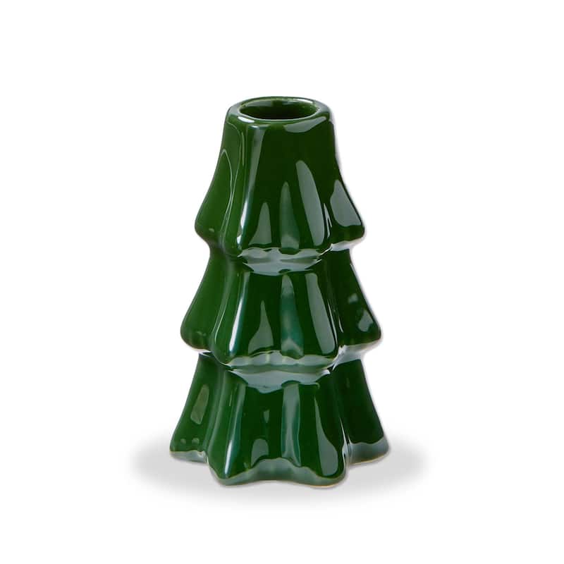 Large Pine Tree Taper Candle Holder Green Ceramic for Christmas 2.75 in x 2.75 in x 4.5 in Perfect for Taper Candles