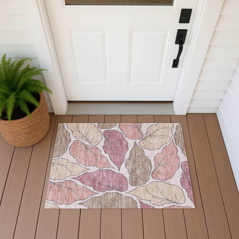 Machine Washable Indoor/ Outdoor Contemporary Floral Chantille Rug - Blush - 1'8" x 2'6"