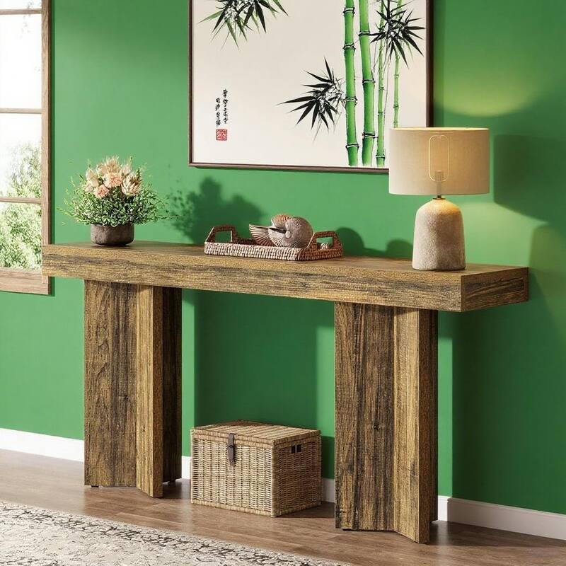 Brown Rustic Console Table 63 Inch Wood Entryway Hallway Living Room Sofa Table with Sturdy Legs and Foot Pads