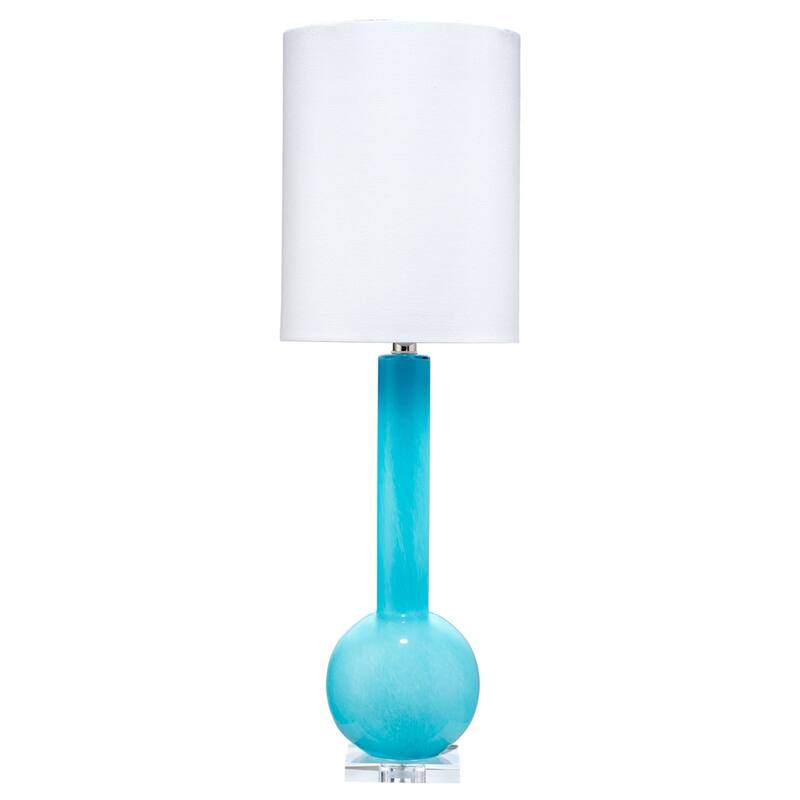 Jamie Young Studio Glass Table Lamp With Tall Thin Drum Shade - Blue