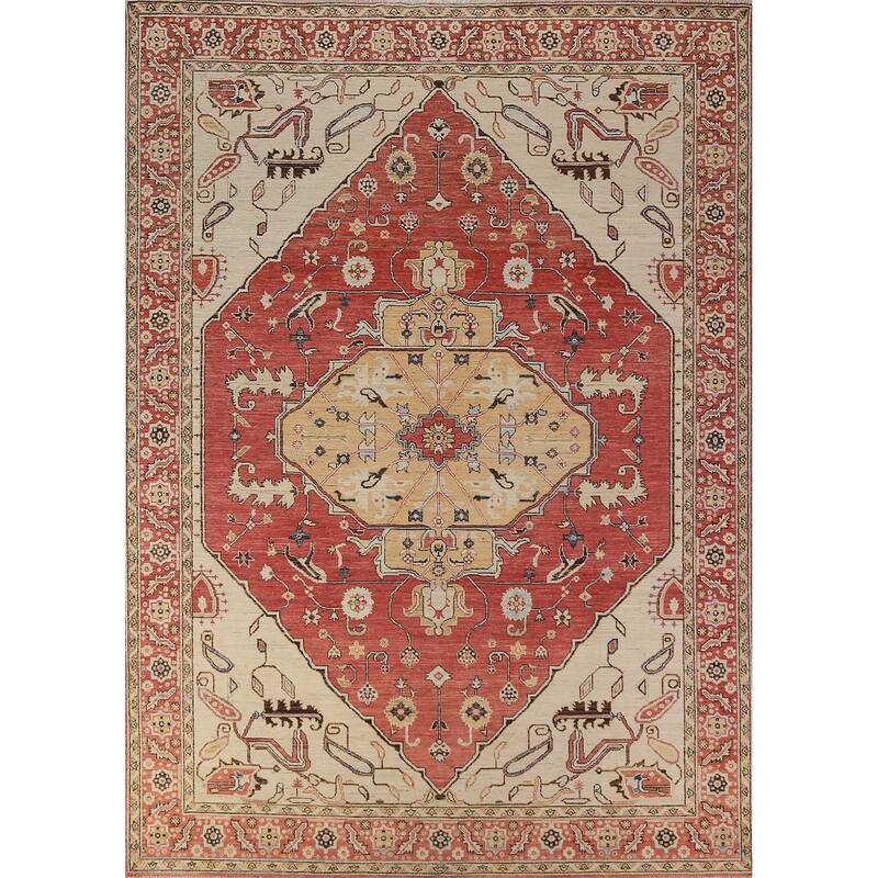 Oriental Heriz Serapi Rug Hand-Knotted Orange Wool Carpet - 8'0"x 10'6"
